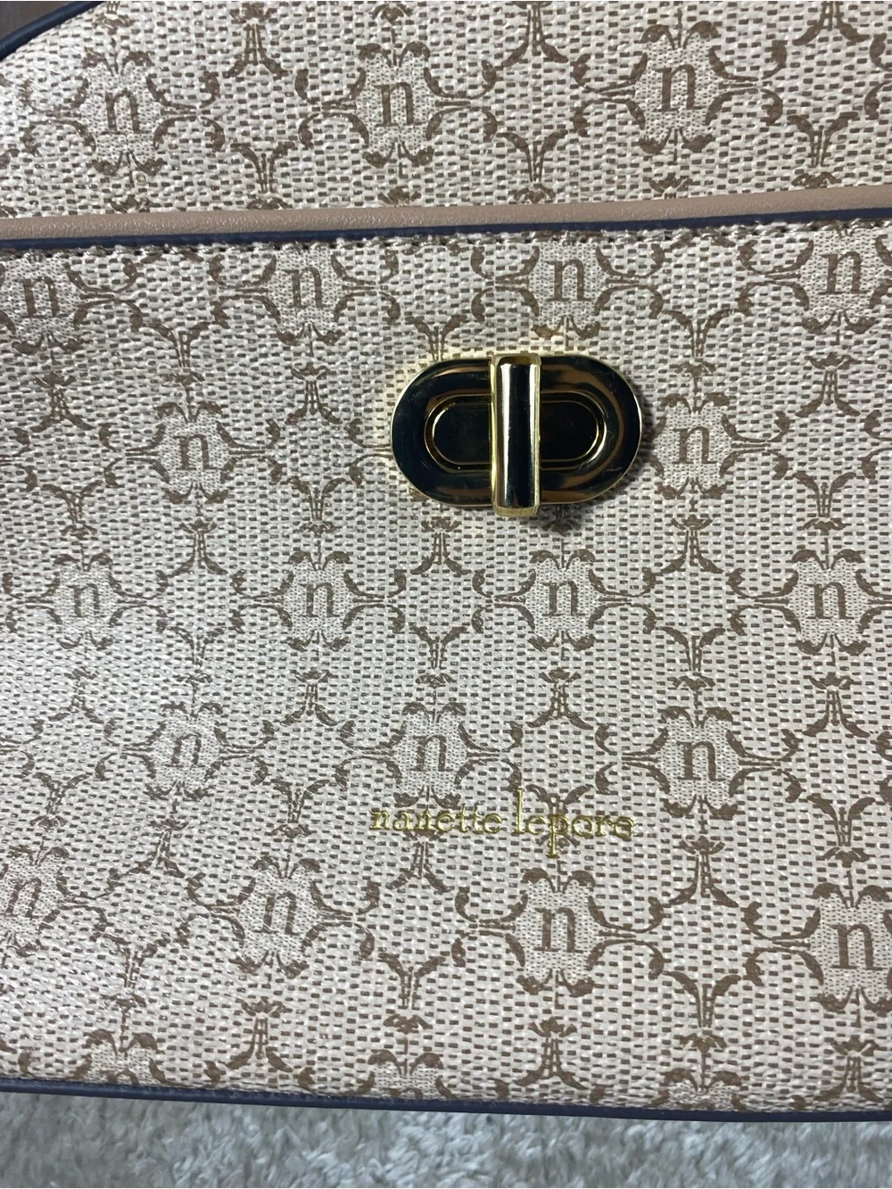 NWTNanette Lepore Neutral Monogram Dome Crossbody with Gold Hardware